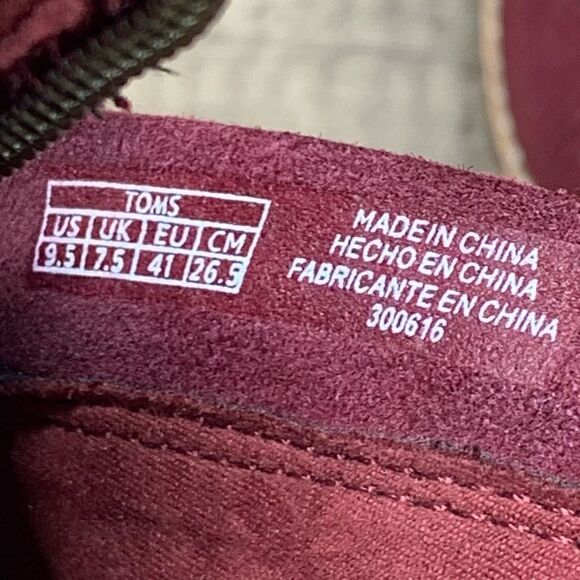 Toms~Women’s~”Majorca” Burgundy Suede Perforated Ankle Peep Toe Heel~Ss 9.5 - Picture 10 of 10